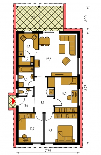 Spiegelverkehrter Entwurf | Grundriss des Erdgeschosses - BUNGALOW 139